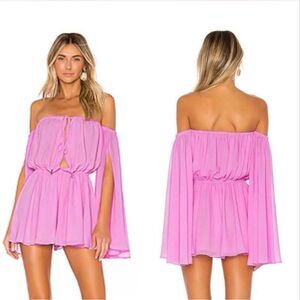 Michael Costello x Revolve Mishka Off The Shoulder Romper in Lilac Size XL NWT